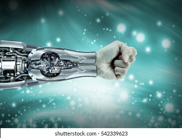 Cyborg Arm Exposing Mechanical And Electronic Parts, Bright Background, 3D Illustration