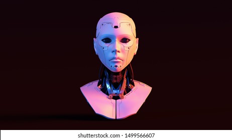 Cyborg with Blue and Pink lighting Front 3d illustration 3d render