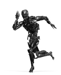 Cyborg Running In Action, 3d Illustration