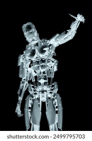 cyborg is talking and sending a message, 3d illustration