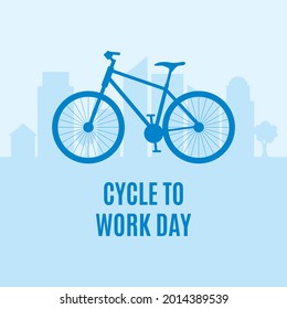 Cycle To Work Day Illustration. Blue Bicycle Icon. Bike Silhouette Icon Isolated On A Blue City Skyline Background. Important Day