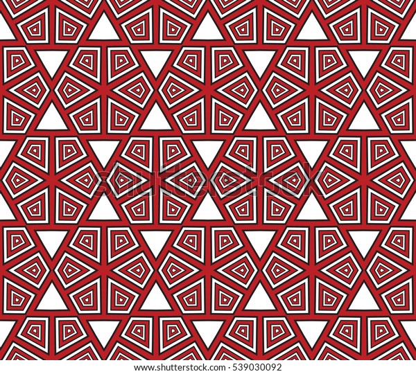 Cyclical pattern of geometric shapes.
Seamless raster copy illustration. red and black color. For the
interior design, wallpaper, printing, textile
industry.