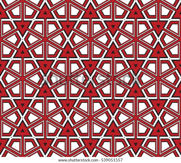 Cyclical pattern of geometric shapes.\
Seamless raster copy illustration. red and black color. For the\
interior design, wallpaper, printing, textile\
industry.