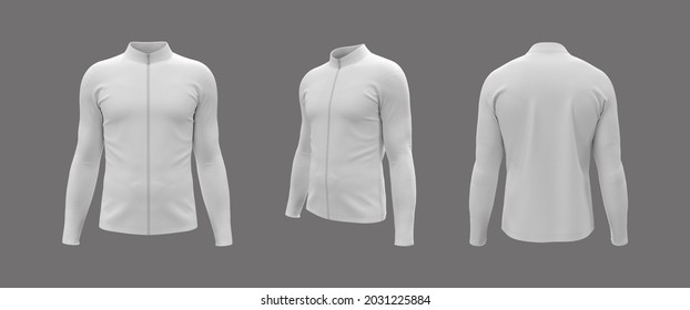 Men’s Cycling Jersey Mockup In Front, Side And Back, 3d Rendering, 3d Illustration