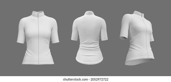 Women’s Cycling Jersey Mockup In Front, Side And Back, 3d Rendering, 3d Illustration