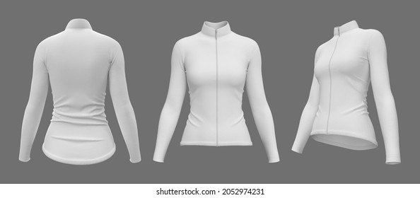 Women’s Cycling Jersey Mockup In Front, Side And Back, 3d Rendering, 3d Illustration