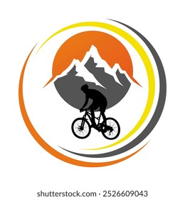 A cyclist climbs a rugged trail, silhouetted against a vibrant sunset and towering mountains, embodying the essence of outdoor exploration and thrill. - Powered by Shutterstock