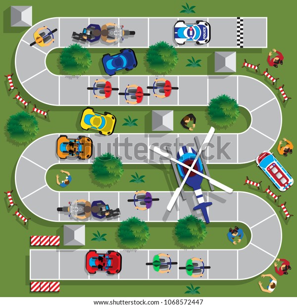 Cyclists group at professional race. Board game.\
View from above. Raster\
version.