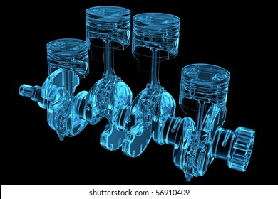 Cylinder Crank 3D Xray Blue Transparent