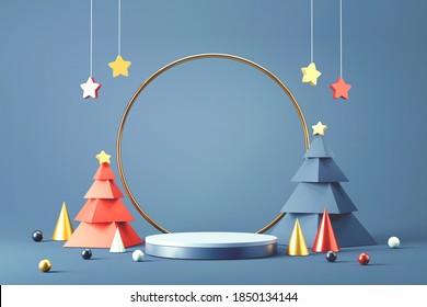 Cylinder podium and minimal abstract background for Christmas, 3d rendering geometric shape, Stage for product.