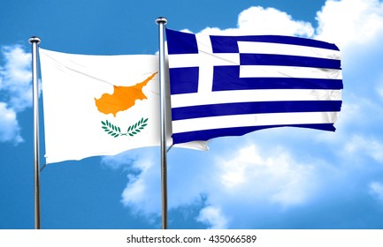 Cyprus Flag With Greece Flag, 3D Rendering 