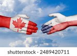 Czech Republic and Canada country handshaking with flags, consensus concept international co-operation illustration