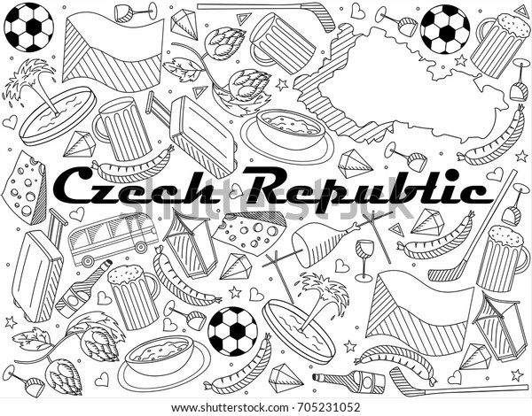 Czech Republic Coloring Book Line Art Stock Illustration 705231052