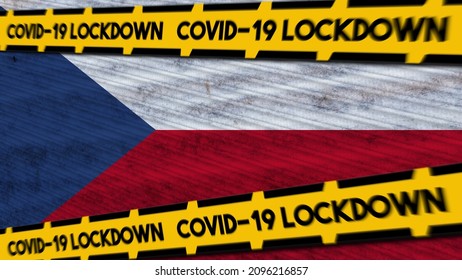 Czech Republic Flag And COVID-19 Lockdown New Coronavirus Variant Title 3D Illustration