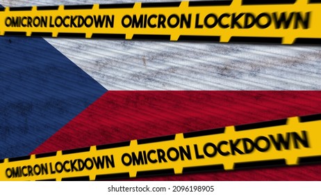 Czech Republic Flag And Omicron Lockdown New Coronavirus Variant Title 3D Illustration