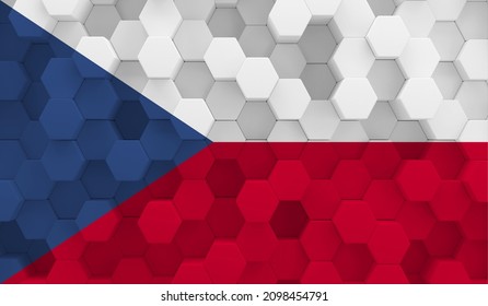 Czech Republic flag on 3D hexagonal texture. 3D image