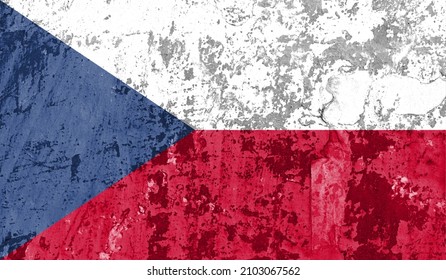 Czech Republic flag on old paint on wall. 3D image