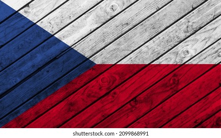 Czech Republic flag on wooden background. 3D image