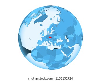 Czech Republic Highlighted In Red On Blue Political Globe With Transparent Oceans. 3D Illustration Isolated On White Background.