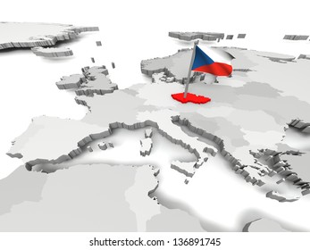 Czech Republic with czech national flag on map of Europe