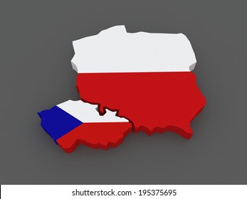 Czech Republic And Poland. Map. 3d