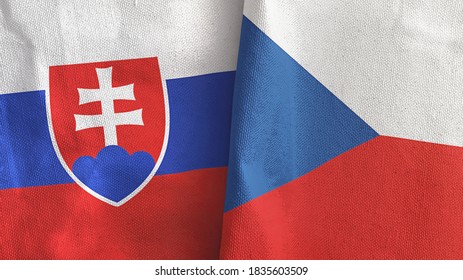 Czech Republic and Slovakia two folded flags together 3D rendering