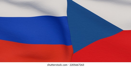 Czech And Russia Flags. Fabric Flag, Flag Russia And Flag Czech. 3D Work And 3D Image