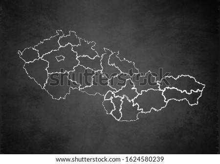Czechoslovakia Republic map administrative division separates regions and names, design card blackboard chalkboard blank raster Сток-фото © 