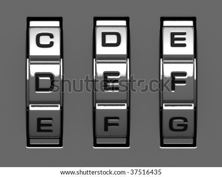 D, E, F letters from combination lock alphabet