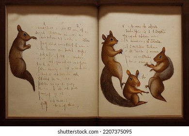 Da Vinci HandWritten Style Annotations Animal Portrait Parchment Biology Sketch Notebook 3D Illustration