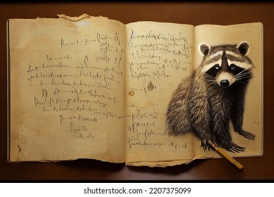 Da Vinci HandWritten Style Annotations Animal Portrait Parchment Biology Sketch Notebook 3D Illustration