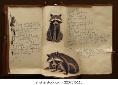 Da Vinci HandWritten Style Annotations Animal Portrait Parchment Biology Sketch Notebook 3D Illustration