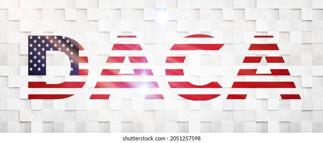 Daca Text On An American Flag ,3D Illustration.