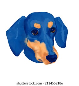 Dachshund Dog Head Watercolor Clipart.