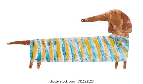 Dachshund In Striped Suit. Hand Drawing Illustration