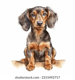 DACHSHUND watercolor portrait painting illustrated dog puppy isolated on transparent white background