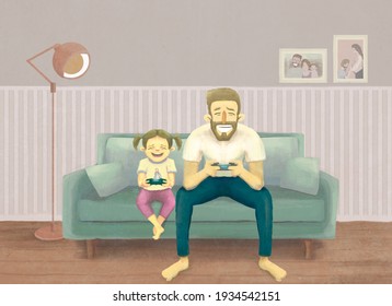 
Dad And Daughter Playing Video Games