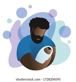 Dad hugging and cuddling with his baby, cute image of fatherhood.  Afro american father gently holding his baby, parenthood concept. Super Dad - Powered by Shutterstock