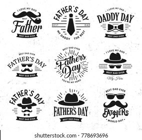 Daddy day logotype, Best Dad Ever, Happy Father's Day Design Collection. Set of black color vintage style Father logo on light grunge background. illustration - Powered by Shutterstock