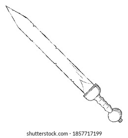 Dagger Illustration, Completely Black On A White Background.
Drawing With Ink, Engraving Effect