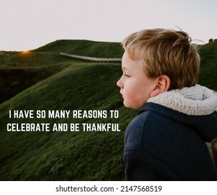 Daily Affirmation Quote Image Featuring Cute Little Boy In The Mountains At Sunset