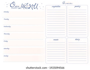 Daily food journal, Printable Menu Planner, Recipe List, Grocery List, Food Journal, layout printable. Minimal design - Powered by Shutterstock