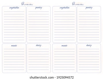 Daily Food Journal, Printable Menu Planner, Recipe List, Grocery List, Food Journal, Layout Printable. Minimal Design