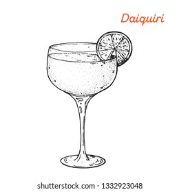 Daiquiri cocktail illustration. Alcoholic cocktails hand drawn illustration. Sketch style. 