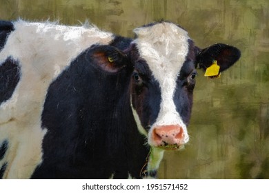 Dairy Cow Looking Straight Ahead In A Meadow In Somerset England Oil Painting