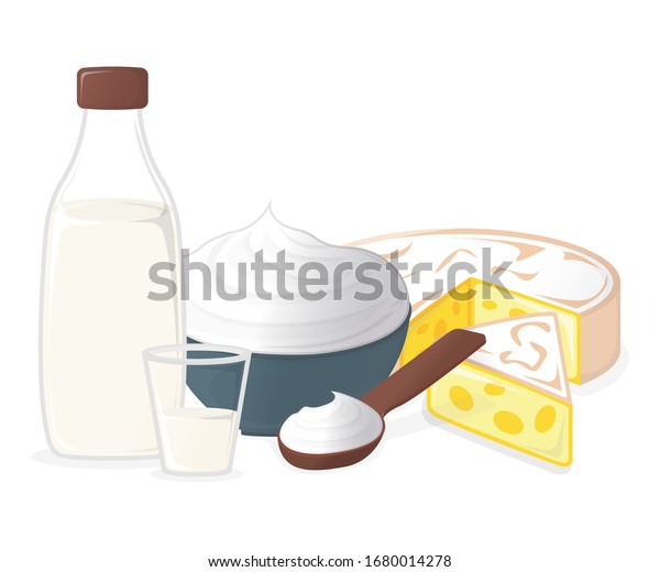 Dairy Products Milk Cheese Yogurt Concept Stock Illustration 1680014278 ...