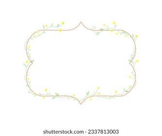 Daisies floral vintage text frame. Daisy plant ornament with yellow flowers, green leaves and brown vintage frame. Country wedding invitation. Wilde flowers border. Soft colors nature text decoration. - Powered by Shutterstock