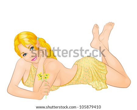 Daisy Flowers Pinup Girl Sundress And Hair Behind Daisy Flowers Pinup Girl Sundress And Hair Behind