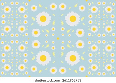 Daisy I textile seamless pixel pattern colorful, Design for fabric, Clothes, Curtain, Carpet, Scarf, Wrap, Handcraft, Wallpaper, Necktie ,Background and Vector illustration