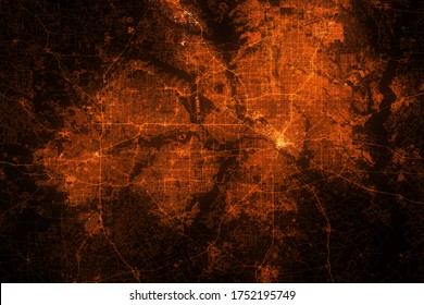 Dallas And Fort Worth Aerial View. Night City With Street Lights, View From Space. Urbanization Concept, Render